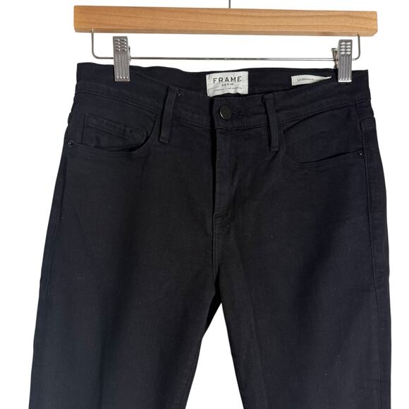 Frame Le Skinny de Jeanne Noir Black Raw Step Hem Mid Rise Jeans Size 25 - Picture 5 of 6